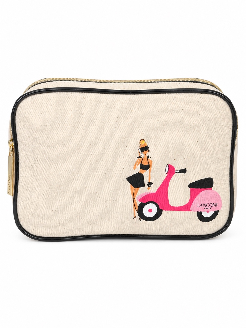 Lancôme Paris Scooter Cosmetic Makeup Travel Bag Double Zip Canvas New - Picture 2 of 8